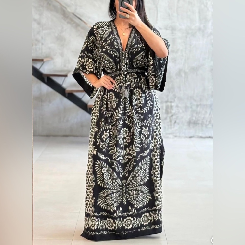 FARM Rio Black and White Butterfly Long Dress Size S